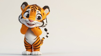 A cute cartoon tiger character with a playful expression, designed for children's entertainment.