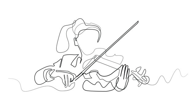 continuous line of female violinist.one line drawing of violinist.classical music concert,orchestra one line vector concept.isolated white background