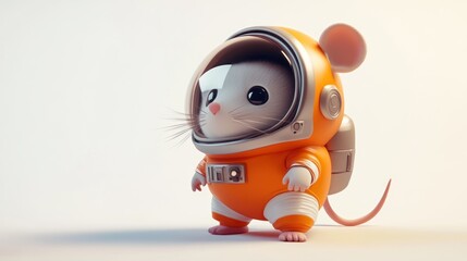 A cute mouse in an orange astronaut suit and helmet, ready for space exploration.