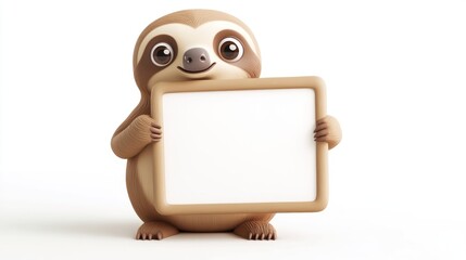 Obraz premium A cute sloth character holding a blank sign, ready for customization or messaging.