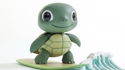 Fototapeta premium A cute turtle surfing on a board, showcasing a playful and adventurous spirit.