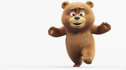 A cute, animated bear character joyfully running.