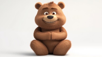 A cute, animated brown bear character sitting with a cheerful expression.