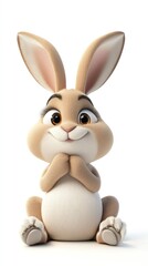 A cute, animated rabbit sitting with a joyful expression, conveying happiness and playfulness.