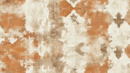 Fototapeta premium Torn Hand Tie Dye Retro Geometric Fabric Vintage Watercolor Texture Sepia Repeat Brushstroke Distressed Brush Technique Beige Batik Pattern Aged Geometric Design Weathered Tribal Print Retro Bohem