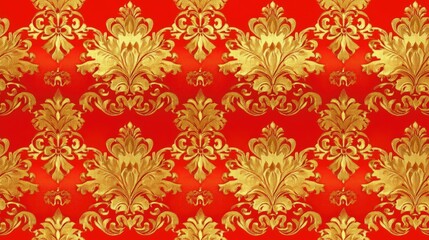 Golden seamless pattern ornaments on red for festive occasions