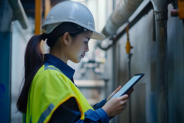 Engineer Using Digital Tablet to Monitor System