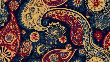 Abstract seamless colorful paisley fabric effect with ajrakh print bunch pattern background design