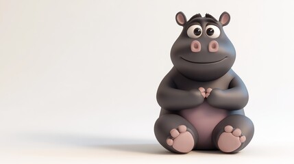 Naklejka premium A cute, cartoonish hippo character sitting with a friendly expression.