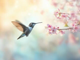 Naklejka premium hummingbird isolated on spring background
