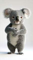 A cute, cartoonish koala stands with its hands clasped, showcasing its friendly demeanor.