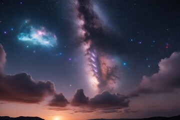 Fototapeta premium Starlit Cosmic Evening with Vibrant Clouds and Colorful Celestial Bodies