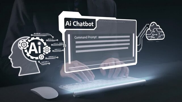 Human interact with AI artificial intelligence virtual assistant chatbot in concept of AI artificial intelligence prompt engineering, LLM AI deep learning to use generative AI for work support. UUID