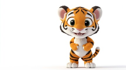 A cute, cartoonish tiger character with a friendly expression, designed for children's media.