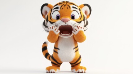 A cute, cartoonish tiger character expressing surprise with wide eyes and an open mouth.