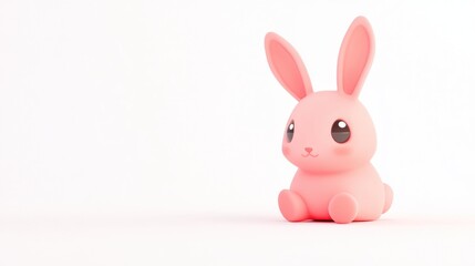 Obraz premium A cute, stylized pink rabbit figure sitting on a white background.