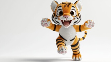 A playful cartoon tiger character with an energetic pose, showcasing its vibrant colors and features.