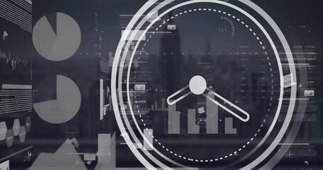 Animation of digital data processing over clock icon - Powered by Adobe
