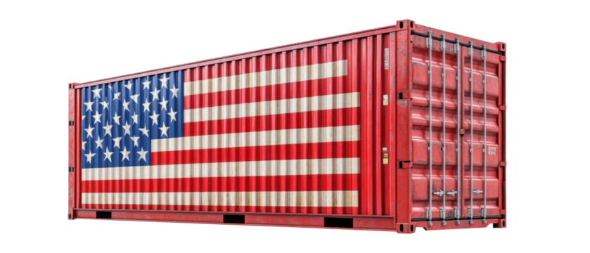 Freight container featuring USA flag Isolated on white