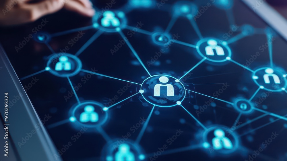 Aufkleber an interconnected network of people working together through virtual reality, showcasing the future 
