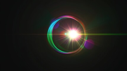 Obraz premium Abstract Green Iridescent Light Sun Lens Flare Isolated On Black Background Photography Overlay Effect Element