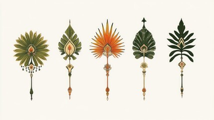 Obraz premium Eight Illustrations Of Palm Leaf Vajra Displayed On An Ornate White Background