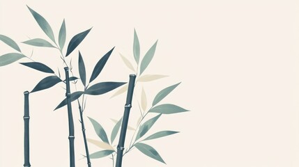 Obraz premium Bamboo Sticks And Leaves On White Background Minimal Design For Sustainability