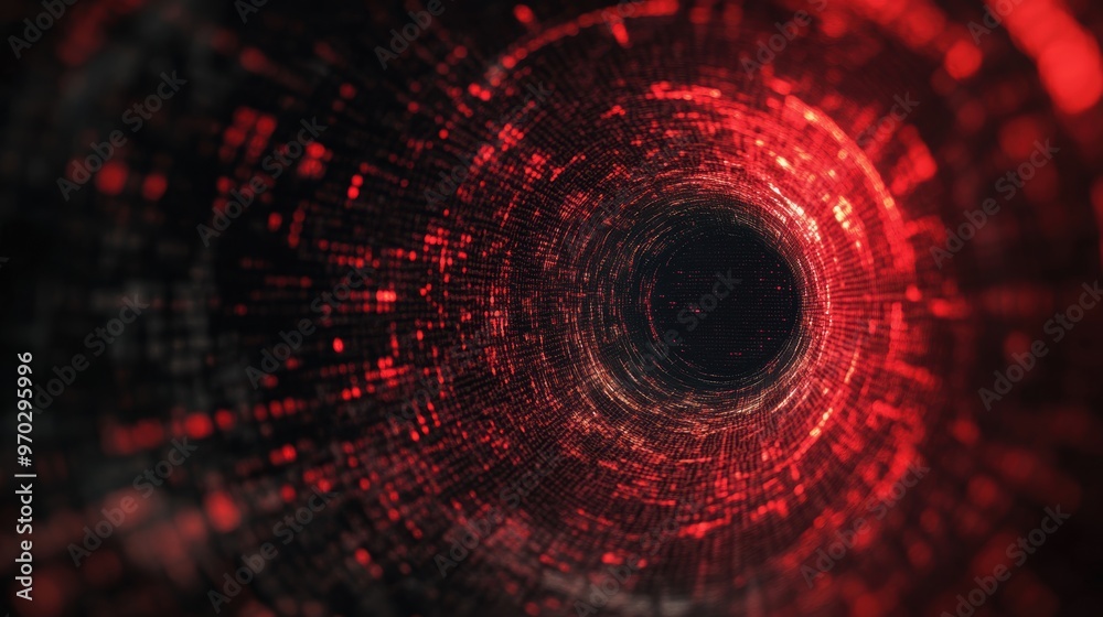 Fototapete a captivating red digital wormhole tunnel appears to pulse with energy, creating an immersive, dynam