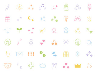 手書き風の飾りイラストのベクターイラストセット。手描き、注目、星、ハート、キラキラ、リボン