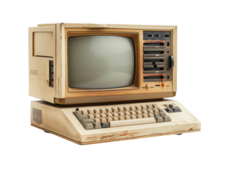 Beige PC with classic CRT monitor white background