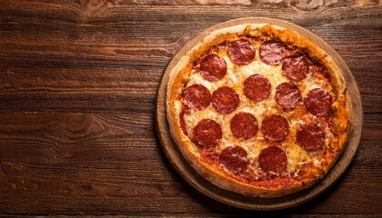 Pizza with Pepperoni on a Wooden Table Suitable for Web, Apps, Presentation, or Printable Meaning