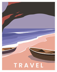 travel posters with beach romantic landscapes in the background. vector illustration with flat style. 