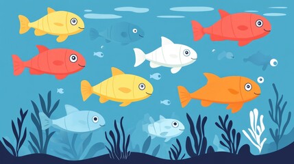 Naklejka premium Colorful School Of Cute Fish In Blue Ocean Water Underwater Background Wildlife
