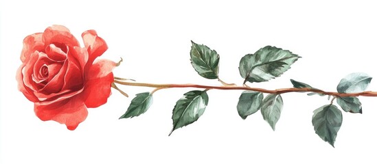 Red Rose Watercolor Floral Botanical On White Background