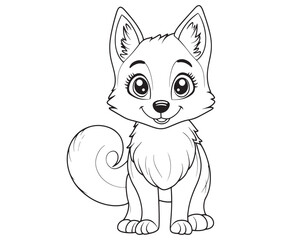 Fox cartoon character Kids colouring Page Cute Outline Drawing