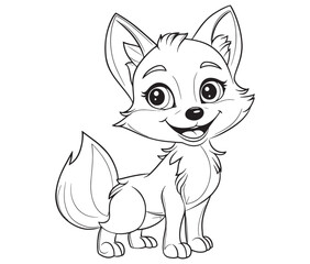 Fox cartoon character Kids colouring Page Cute Outline Drawing