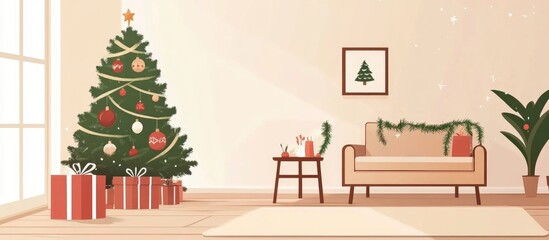 Festive Room Featuring Christmas Tree And Decorations