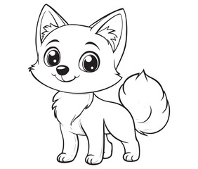 Fox cartoon character Kids colouring Page Cute Outline Drawing