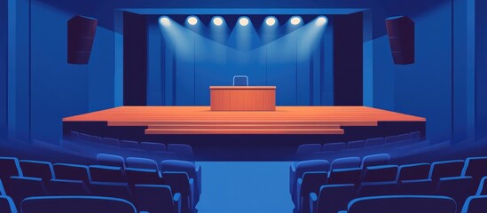 Spacious Auditorium Featuring Wooden Stage And Podium Arrangement