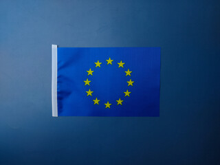 Top view European union flag on a blue background