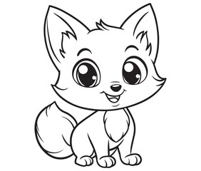 Fox cartoon character Kids colouring Page Cute Outline Drawing