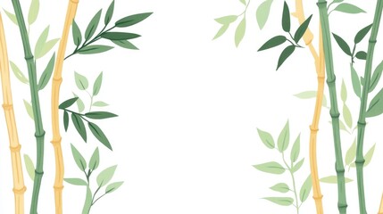 Fototapeta premium Bamboo Sticks And Leaves On White Background Minimal Design For Sustainability