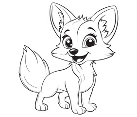 Fox cartoon character Kids colouring Page Cute Outline Drawing