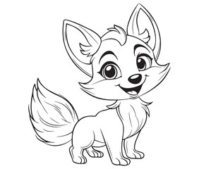 Fox cartoon character Kids colouring Page Cute Outline Drawing