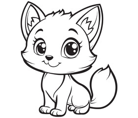 Fox cartoon character Kids colouring Page Cute Outline Drawing