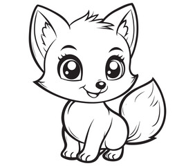 Fox cartoon character Kids colouring Page Cute Outline Drawing