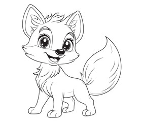 Fox cartoon character Kids colouring Page Cute Outline Drawing