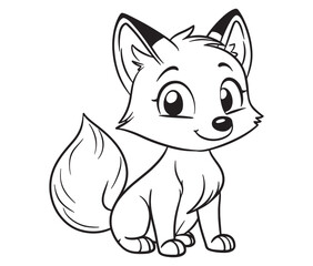 Fox cartoon character Kids colouring Page Cute Outline Drawing