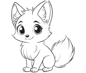Fox cartoon character Kids colouring Page Cute Outline Drawing