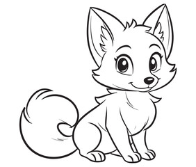 Fox cartoon character Kids colouring Page Cute Outline Drawing